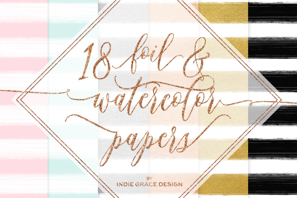 Watercolor Stripes Gold Foil Papers, a Pattern Graphic by Indie Grace Design (Photo 1 of 3)