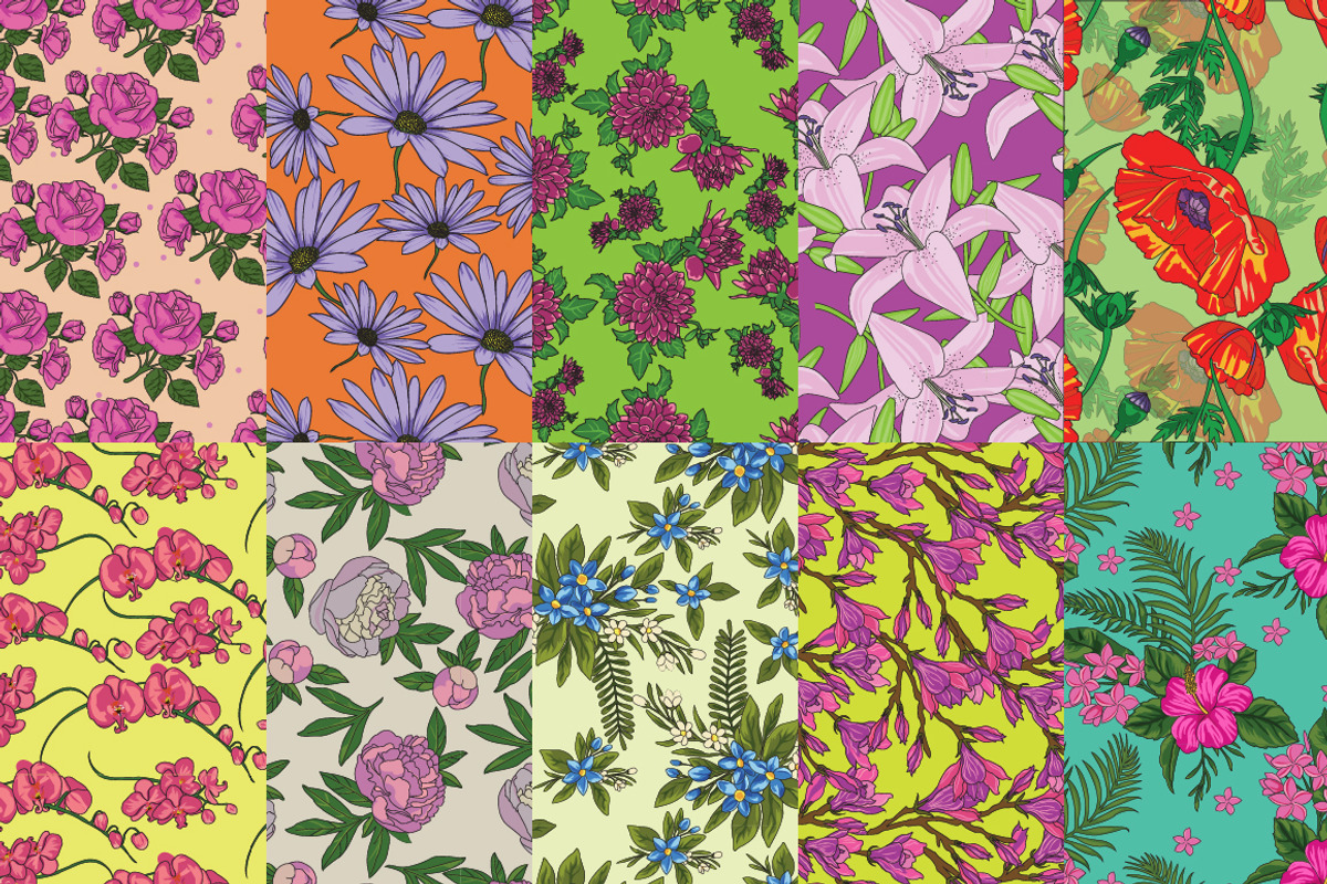 10 flower patterns, a Pattern Graphic by maxsokal
