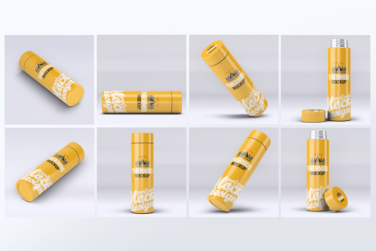 Steel Thermos Bottle Mock-Up, a Product Mockup by DesignRushMarket (Photo 1 of 7)