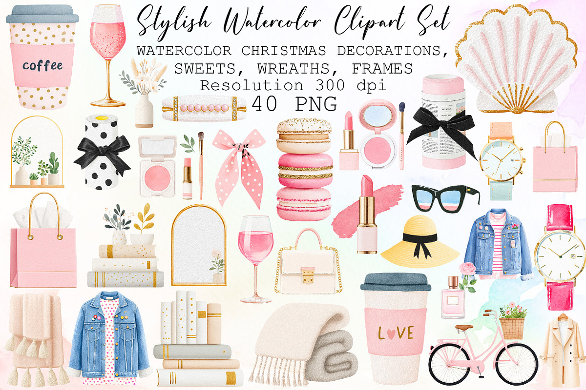 Stylish Watercolor Clipart Set, an Illustration by Sublimation Artist (Photo 1 of 6)