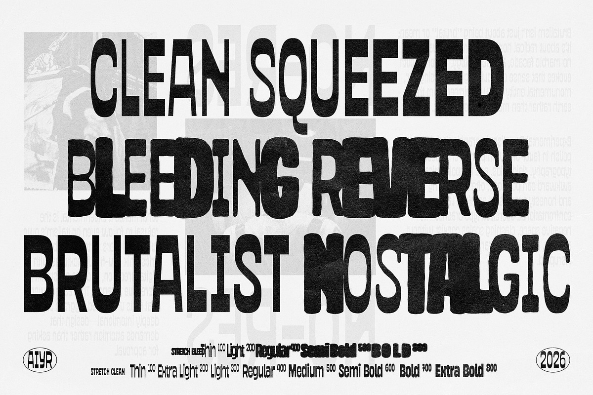 Stretch & Bleed - Brutalist Font, a Sans Serif Font by Aiyari (Photo 5 of 13)