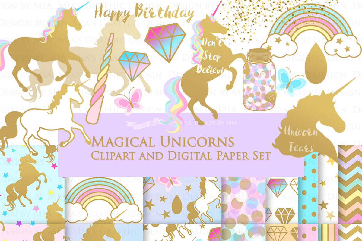 Magical Unicorns, Einhorn, Flat Gold, an Illustration by Mia's Graphic Design (Photo 2 of 9)