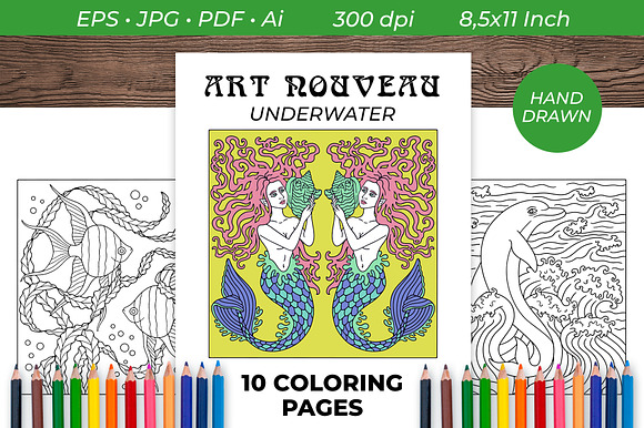 Art Nouveau Sea Coloring Book Pages