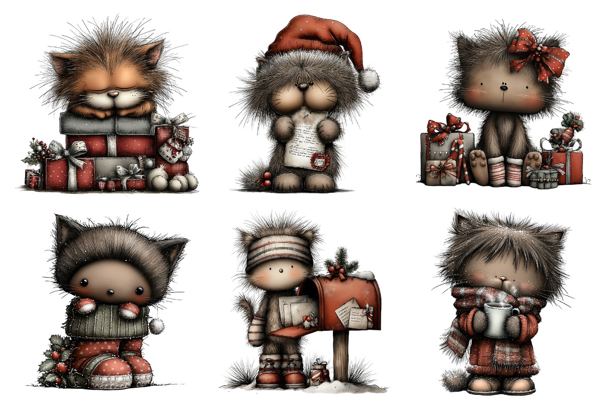 Watercolor Christmas Cat Clipart, an Illustration by Daily.Designs (Photo 2 of 5)
