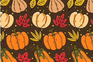 Pumpkins and maple leaves on brown, a Food Illustration by art PVP - market