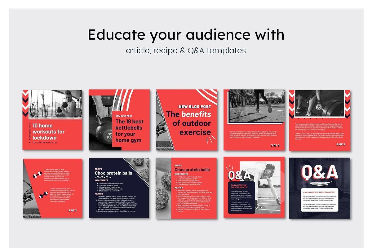 Gym Instagram Feed Canva Templates, a Social Media Template by Cultive Creative (Photo 9 of 13)