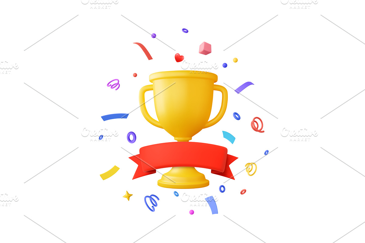 3D Trophy cup with ribbon and, a Finance Illustration by ModVector