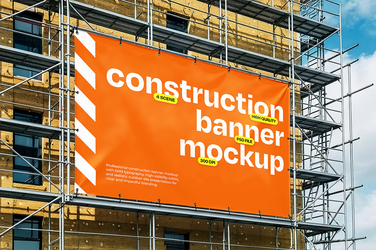 Construction Banner Mockup, an Advertising Mockup by Nathatype (Photo 2 of 9)