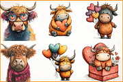 Valentine Highland Cow Clipart, an Illustration by Watercolor design (Thumbnail 3 of 4)