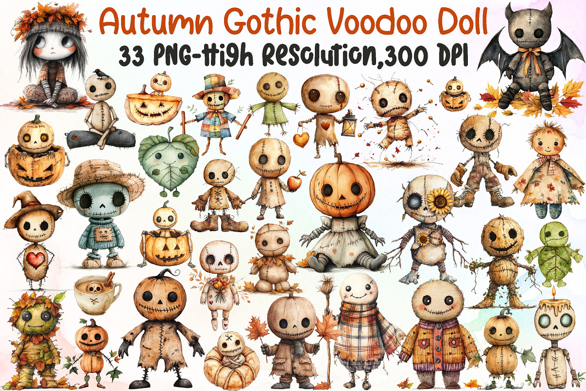 Autumn Gothic Voodoo Doll Clipart Bu, an Illustration by Sublimation Artist (Photo 1 of 6)