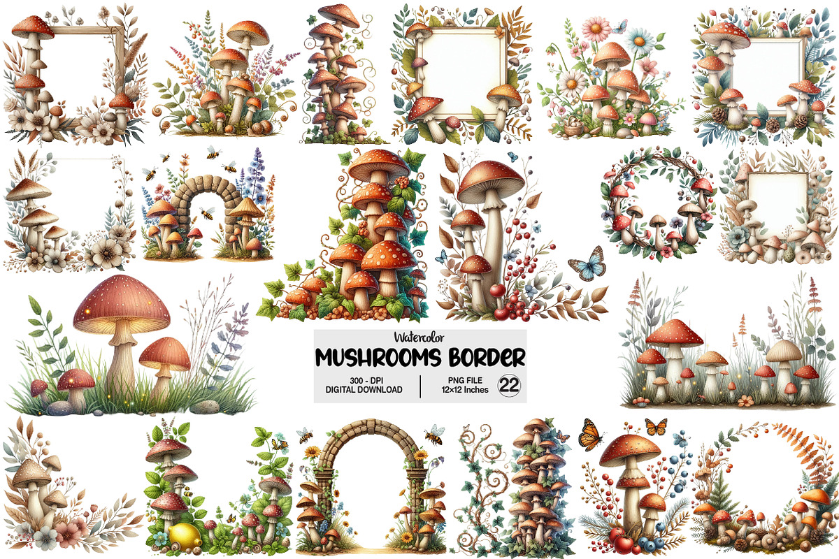 Mushrooms Border Clipart, an Illustration by Pixels.Craft (Photo 1 of 6)