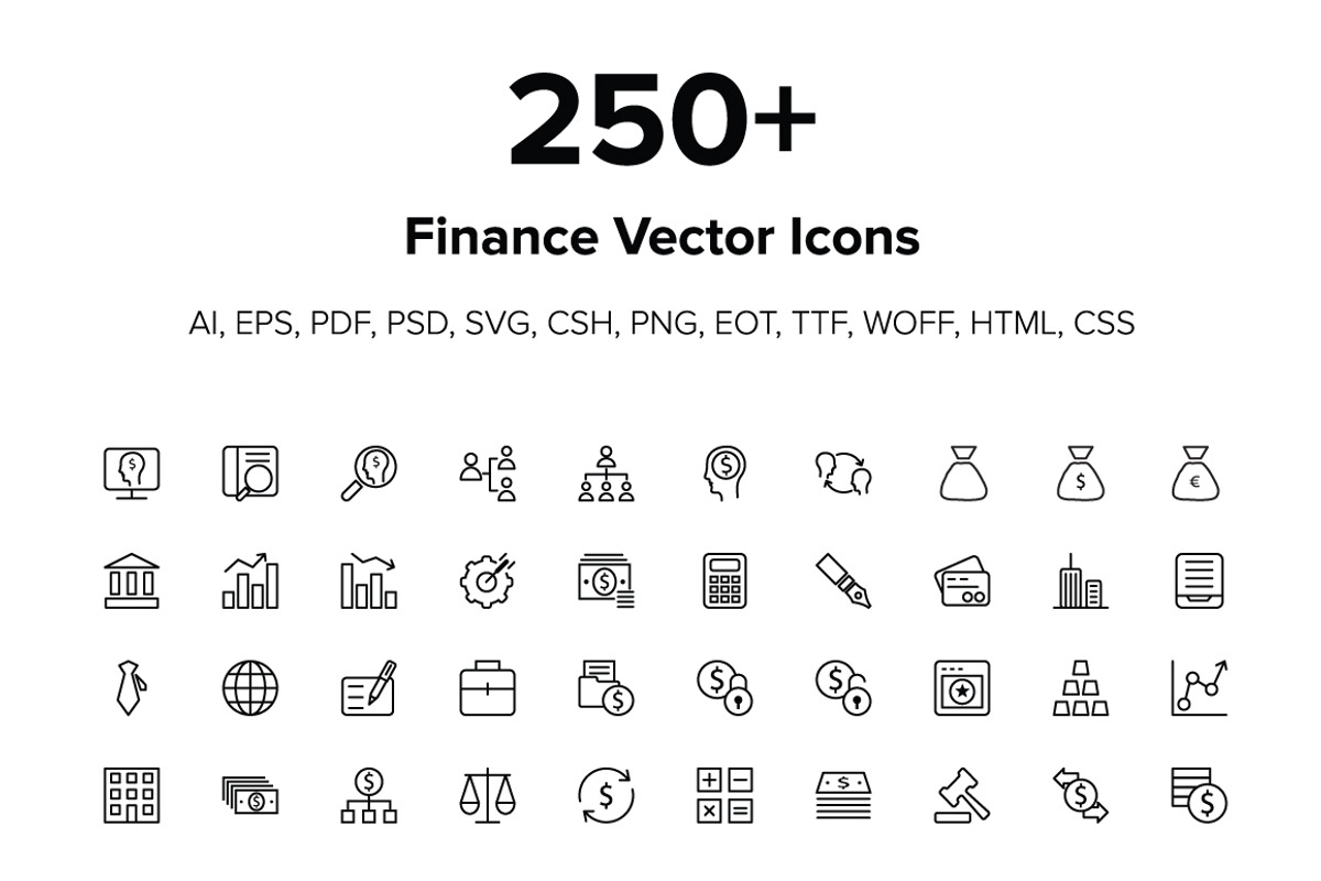 250+ Finance Icons, an Outline Icon by Creative Stall (Photo 1 of 5)
