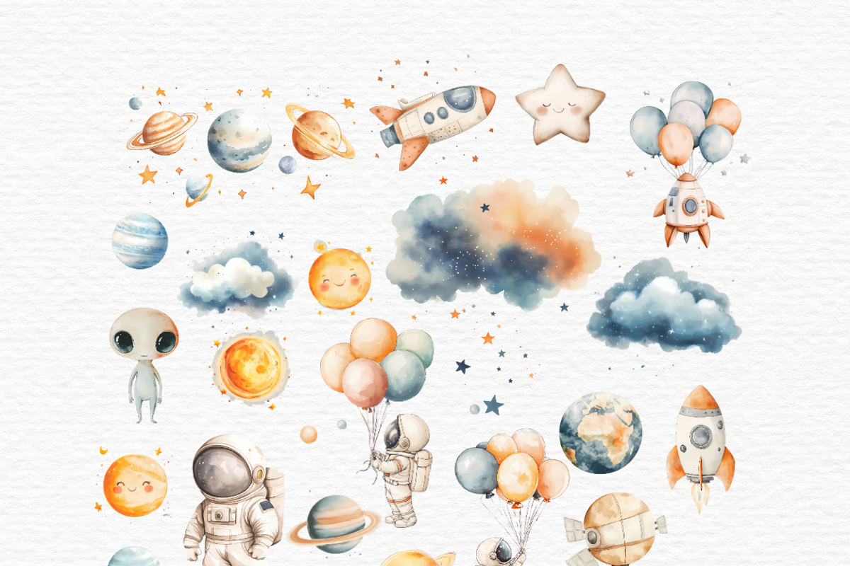 Watercolor space clipart bundle, an Education Illustration by Invite to Clipart (Photo 2 of 4)