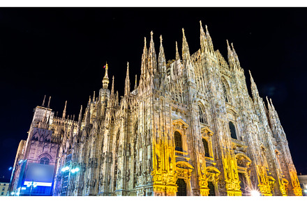 Night view of Milan Cathedral, an Architecture Photo by Leonid Andronov