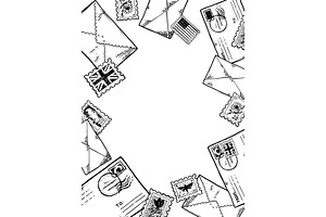 Post Stamp Envelopes Engraving Vector Illustration