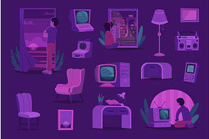 Lo fi. Purple colors melancholic, a Technology Illustration by Onyx