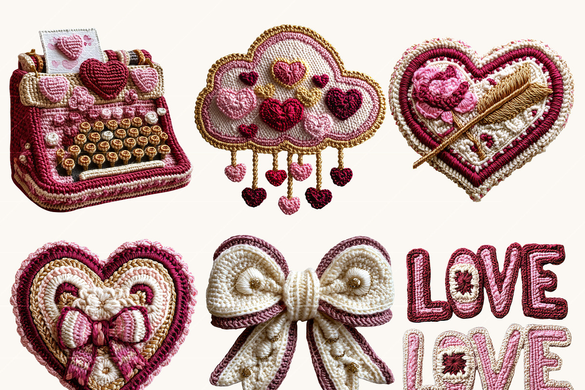 Valentine Faux Yarn Crochet Clipart, a Seasonal Illustration by BusyDaydesign (Photo 5 of 9)