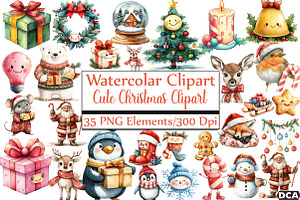 Cute Christmas Clipart, Png, an Illustration by DreamCafeArt