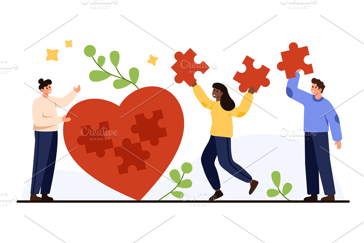 Charity Heart Puzzle Donation, a Person Illustration by Flashvector