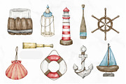 Watercolor Nautical Clipart, an Illustration by Stellalunarts (Thumbnail 2 of 3)