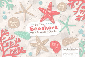 Seashells Clipart in Mint & Coral, an Illustration by Amanda Ilkov