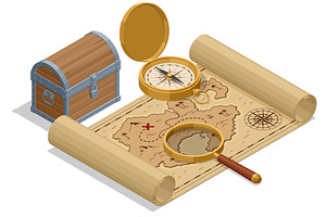 Isometric treasure map. Isometric, an Object Illustration by Golden Sikorka