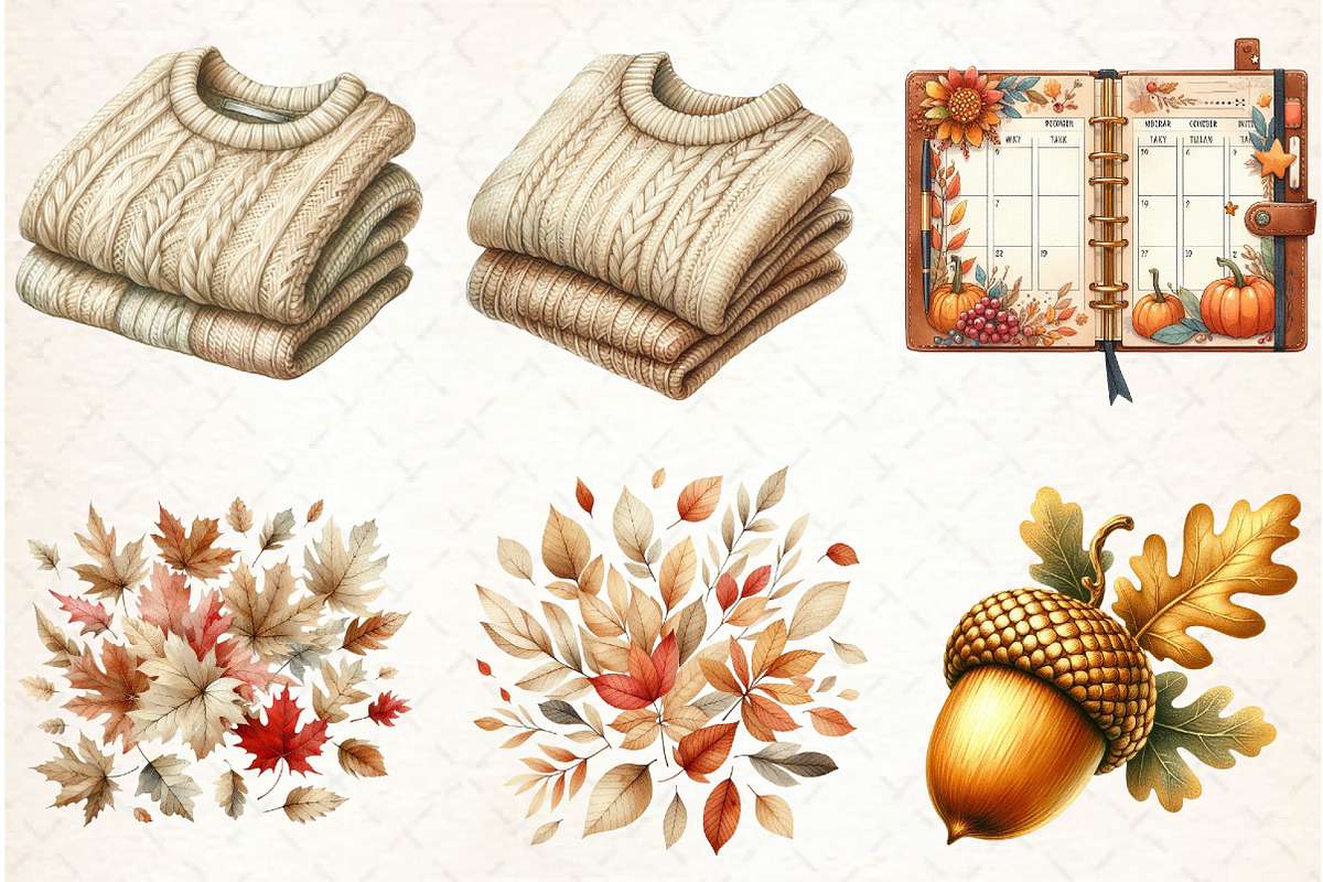Autumn Clipart Cozy Fall Clipart 01, an Illustration by Libby Wishes (Photo 2 of 7)