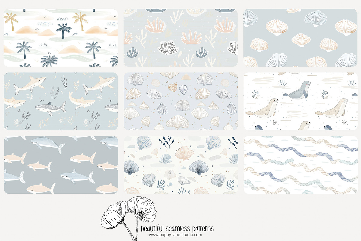 70 pastel marine seamless pattern, a Pattern Graphic by Poppy Lane Studio (Photo 6 of 10)