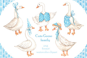 Cute geese watercolor clipart., an Illustration by SabinaWatercolorArt