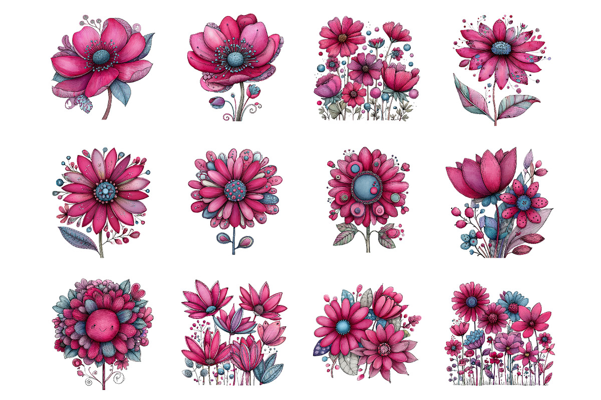 Whimsical spring wildflower clipart, an Illustration by SinaCreation (Photo 2 of 11)