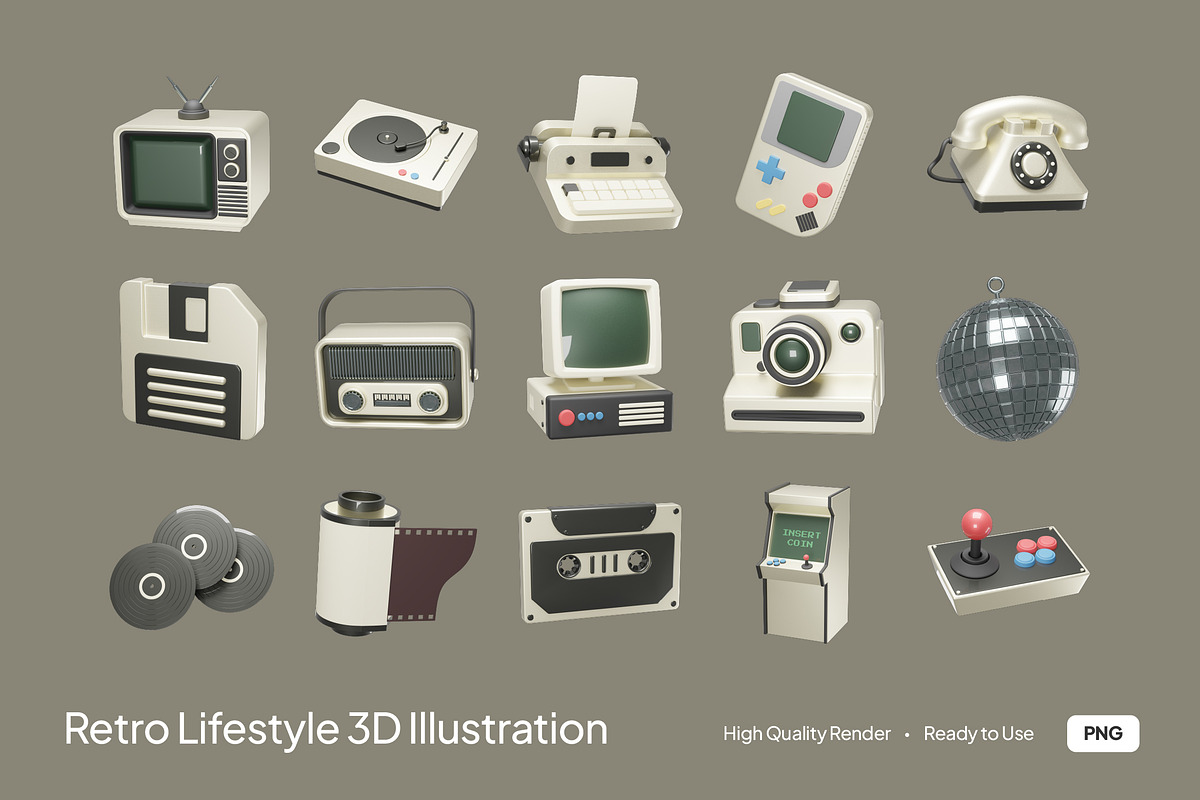 Retro Lifestyle 3D Illustration, an Object Illustration by graphicook (Photo 1 of 3)
