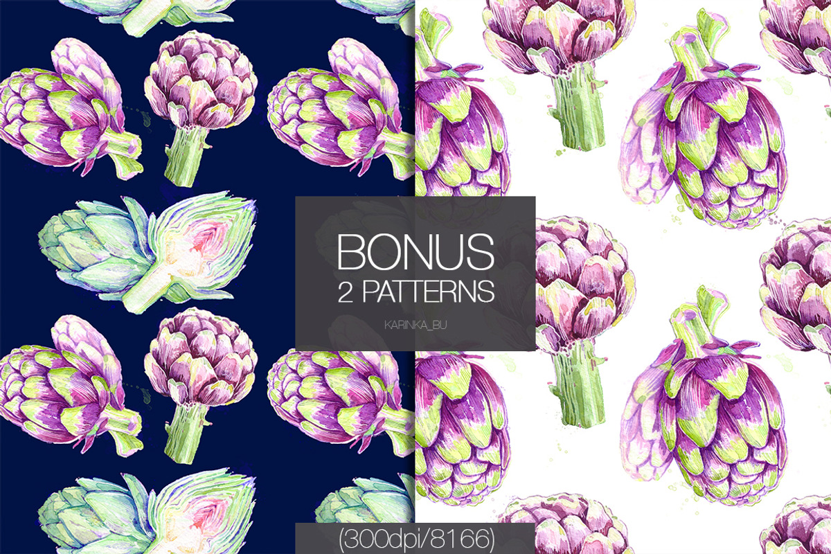 Watercolor artichokes set., a Decorative Illustration by KarinkaBU (Photo 2 of 5)