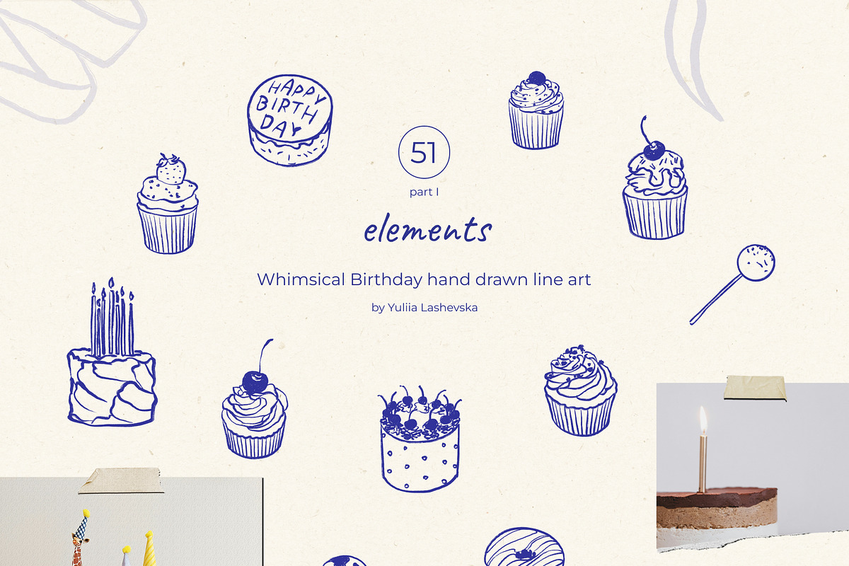 Whimsical Birthday line art, a Decorative Illustration by Yuliia Lashevska (Photo 3 of 11)