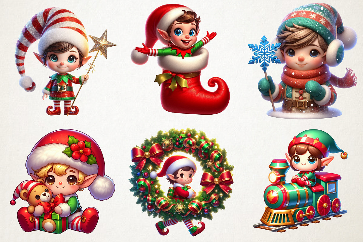 Cute Elf Christmas Clipart Bundle, an Illustration by RobertsArt (Photo 7 of 7)
