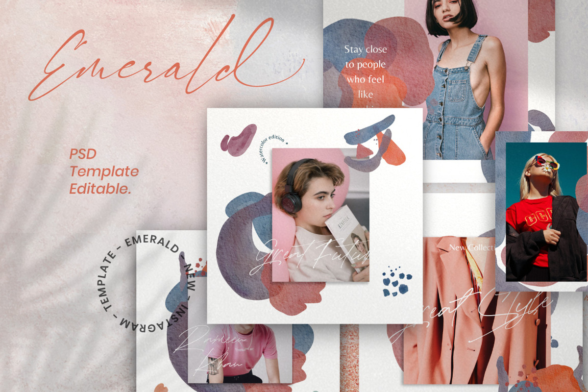 Emerald - Watercolor Social Media, a Social Media Template by Dirtytemp Studio (Photo 1 of 6)