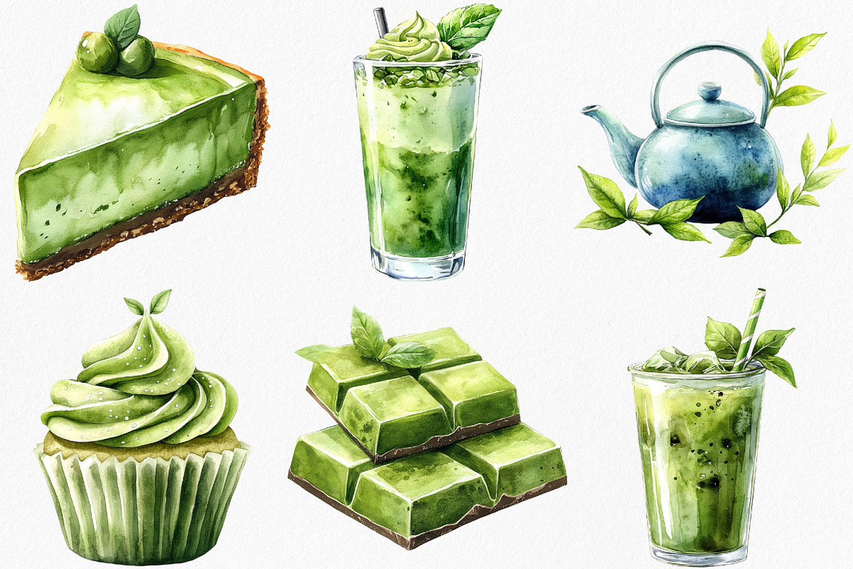 Watercolor Green Tea Clipart Bundle, an Illustration by Canvas Craft (Photo 2 of 8)