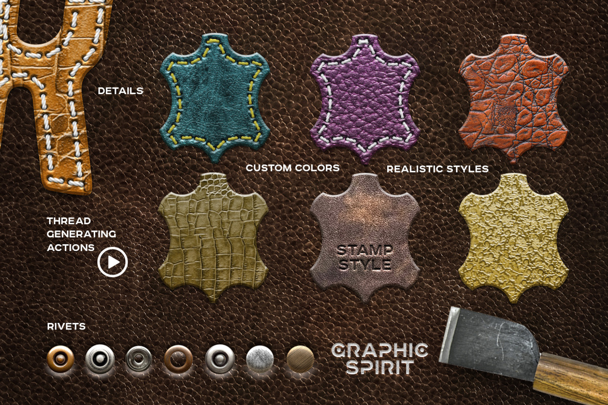 Leather Layer Styles For Photoshop, a Layer Style Add-On by Graphic Spirit (Photo 2 of 6)
