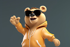 Joyful, Stylish 3D Bear Character With Full Body, Donning Appare