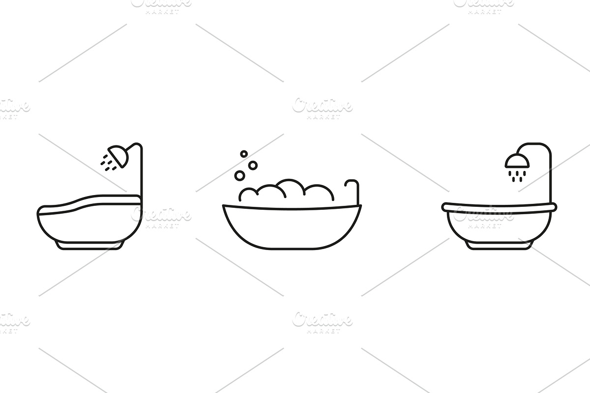 Bathtub And Shower Line Icons, an Object Illustration by Gentle Studio