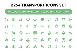 225+ Transport Icons Set, an Outline Icon by Vectors Market