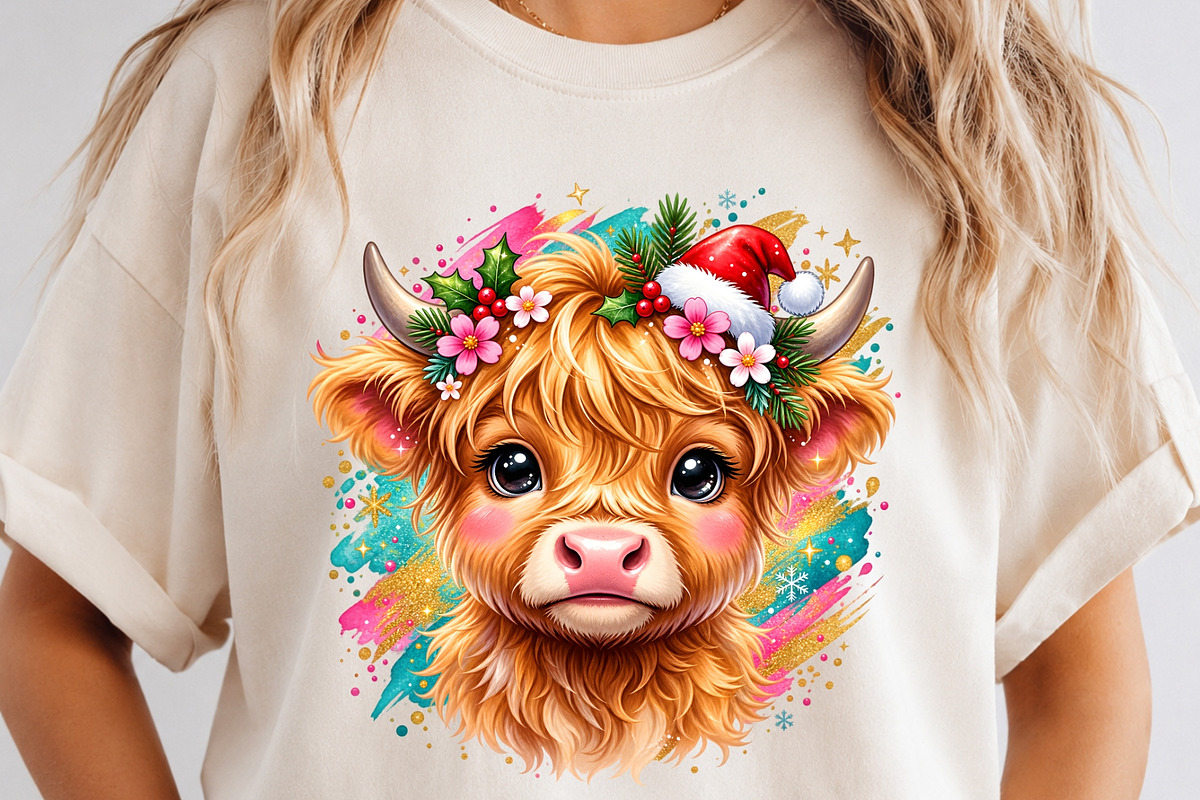 Cute Pink Christmas Highland Cow PNG, an Object Graphic by Zahyl Studio (Photo 2 of 7)