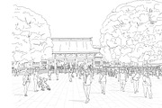 Meiji Shrine Crowd Tokyo Japan, a Person Illustration by PageLightStudios (Thumbnail 2 of 2)