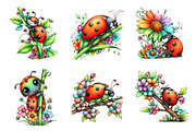 Watercolor Spring Ladybug Clipart, an Illustration by SinaCreation (Thumbnail 2 of 8)