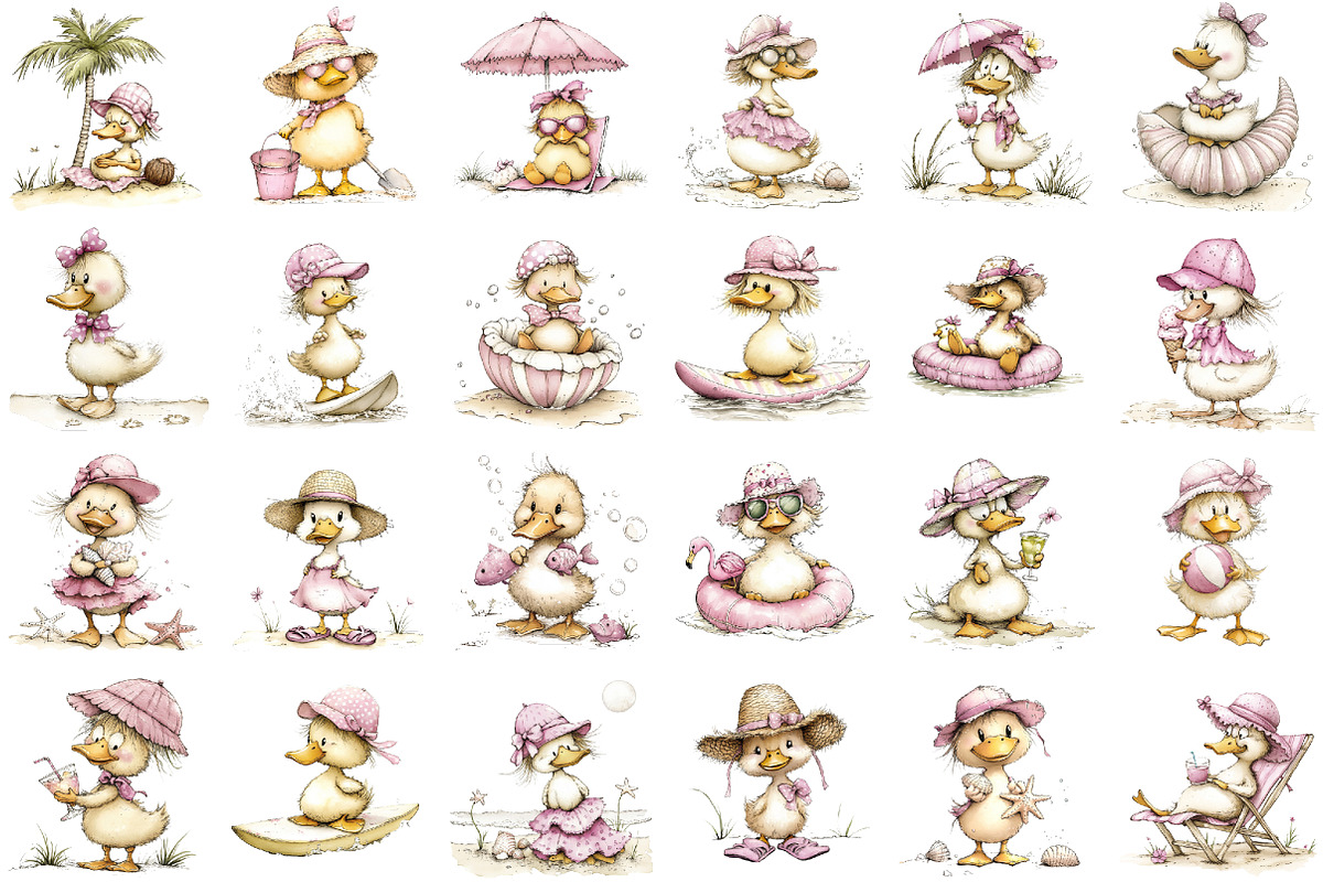 Whimsical Summer Beach Duck Clipart, an Illustration by designcity5 (Photo 2 of 5)