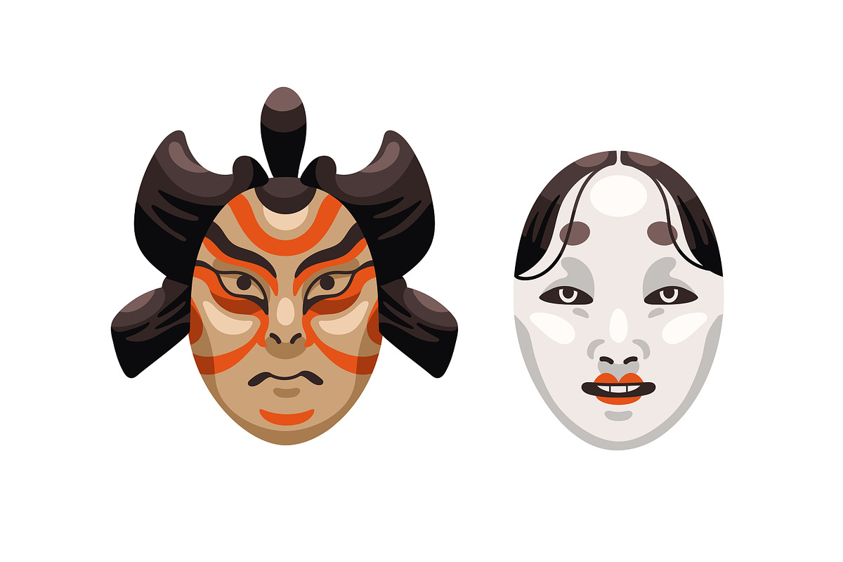 Japanese Kabuki theater masks set, a Decorative Illustration by PaperTrident (Photo 5 of 7)