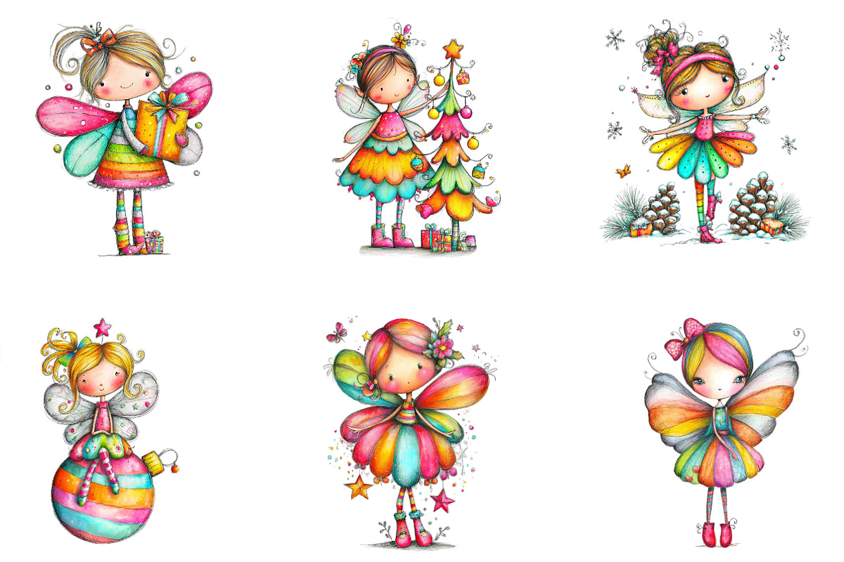 Whimsical Christmas Fairy Clipart, an Illustration by designcity5 (Photo 2 of 5)