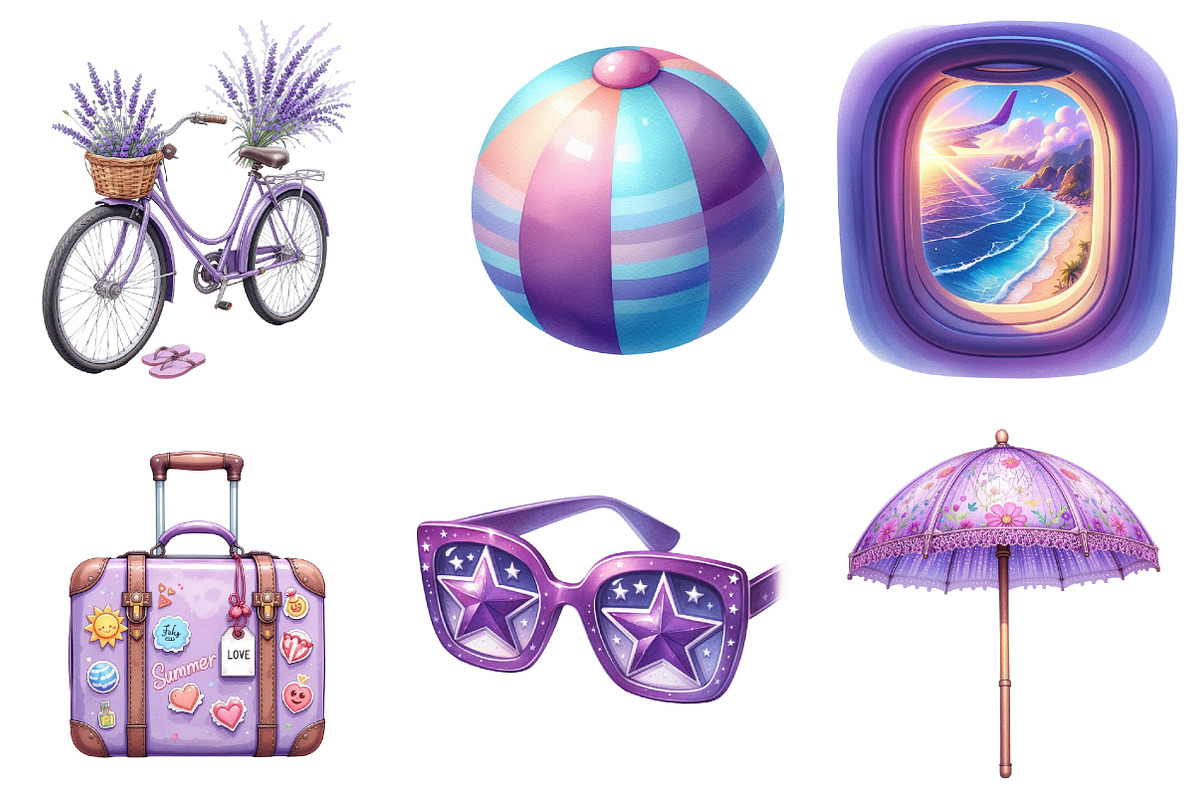 Purple Summer Vacation Graphics, an Illustration by Watercolor design (Photo 4 of 4)