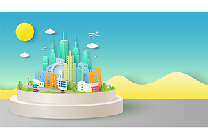 Paper City Background Vector Green