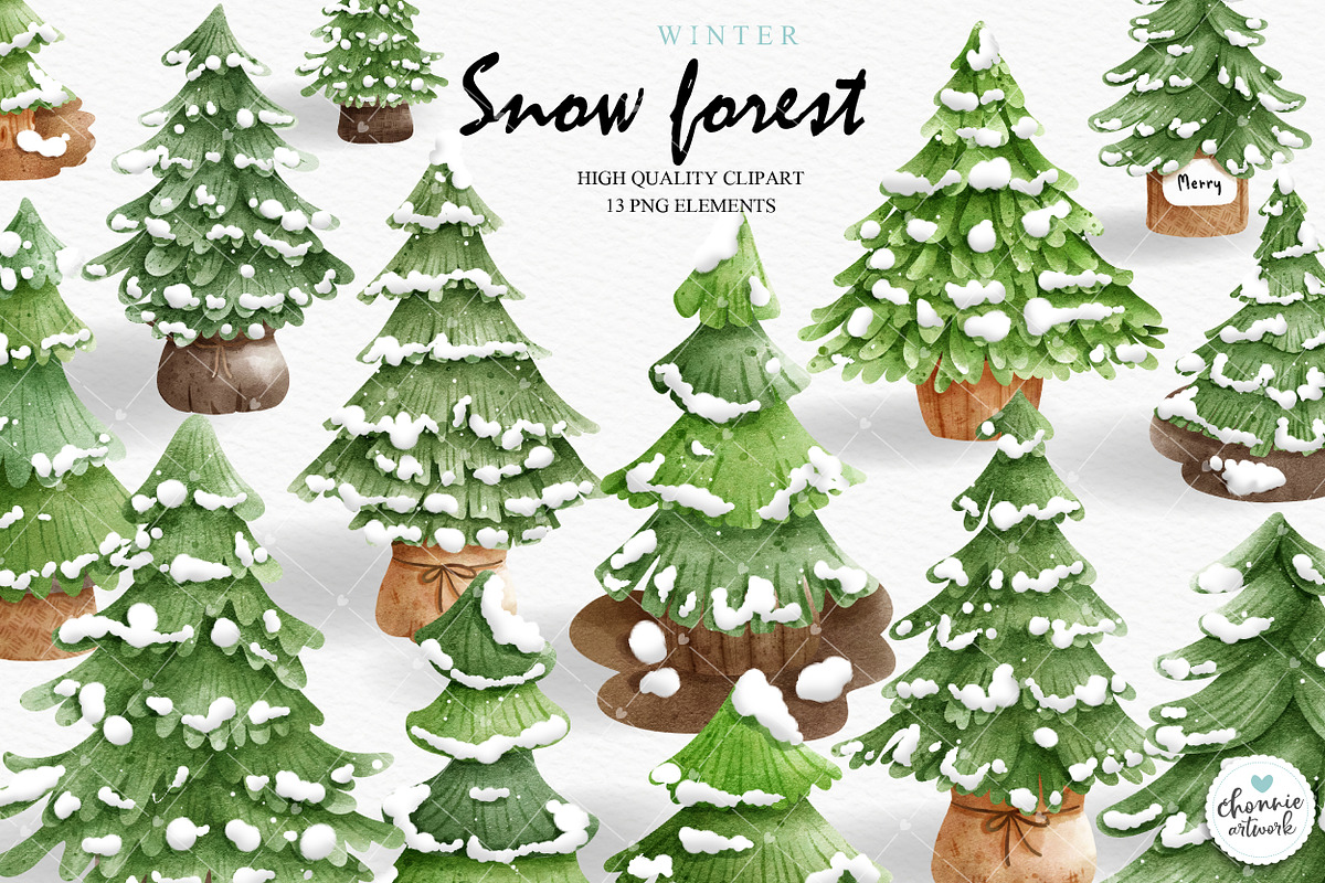 Christmas Tree Watercolor Clipart, an Illustration by Chonnieartwork (Photo 1 of 4)