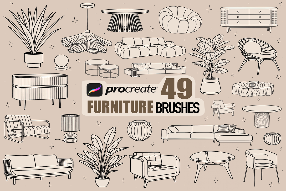 Procreate Furniture stamp brushes, a Brush Add-On by PDknyStudio (Photo 1 of 6)
